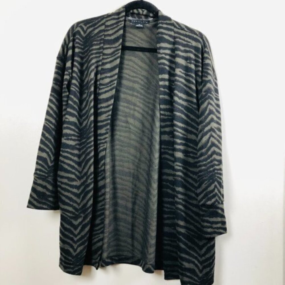 Sanctuary Green/Black Zebra Stripe Open Cardigan- Size Small